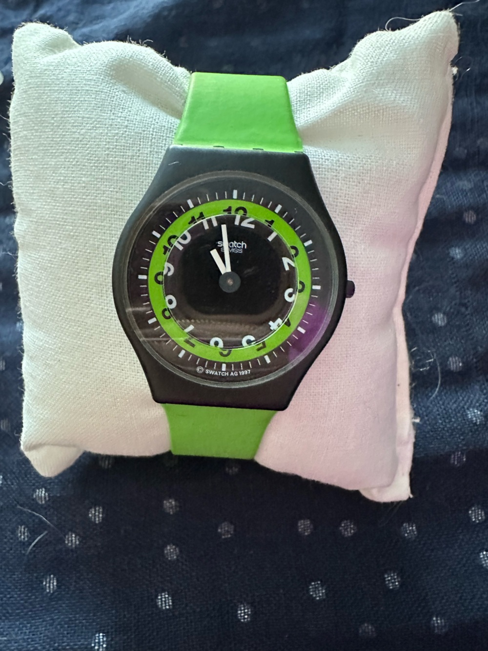 Swatch Black Watch with Bright Green Band/Accents